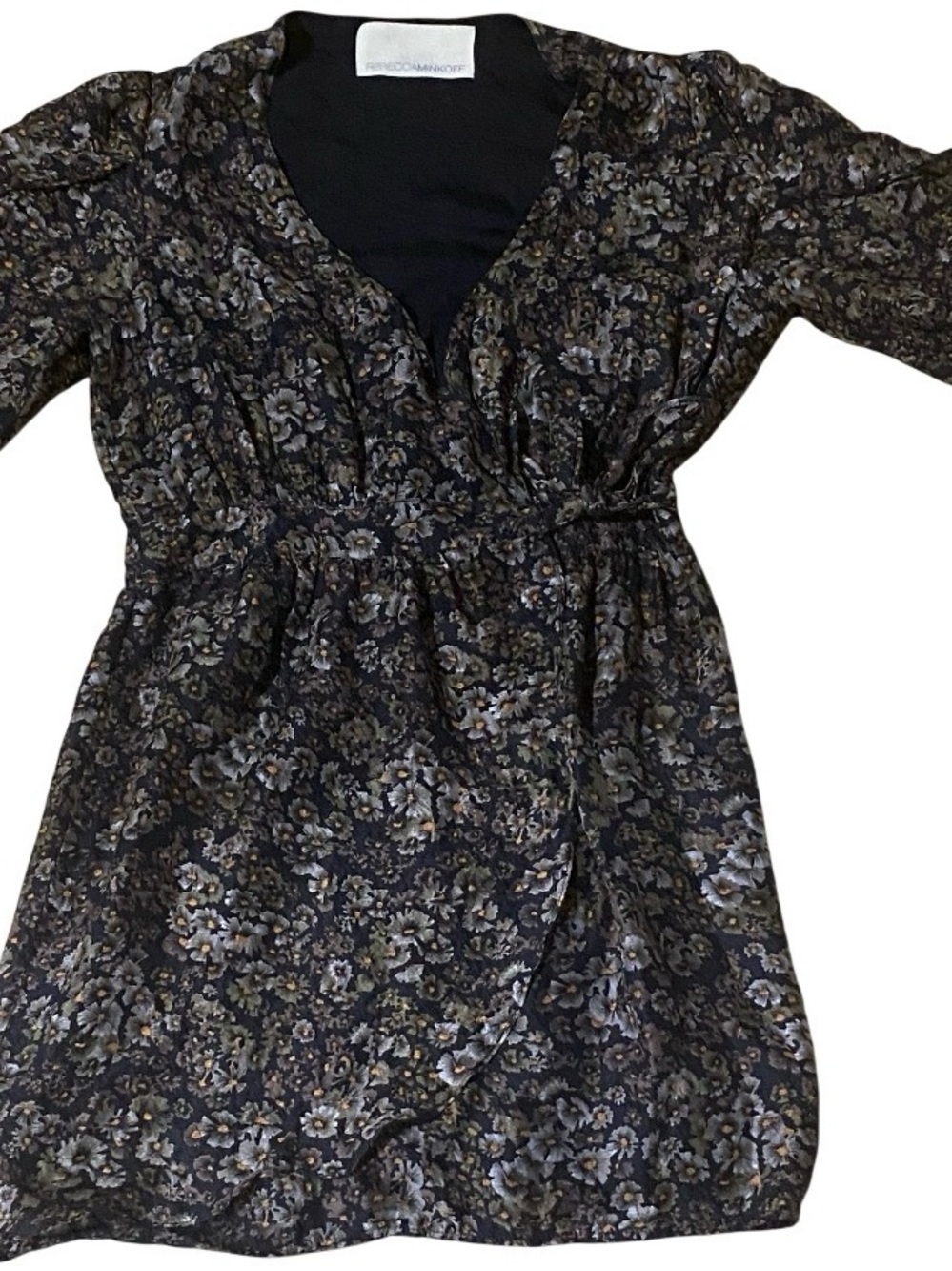 Rebecca Minkoff 100% Silk Black Floral Mini Dress
